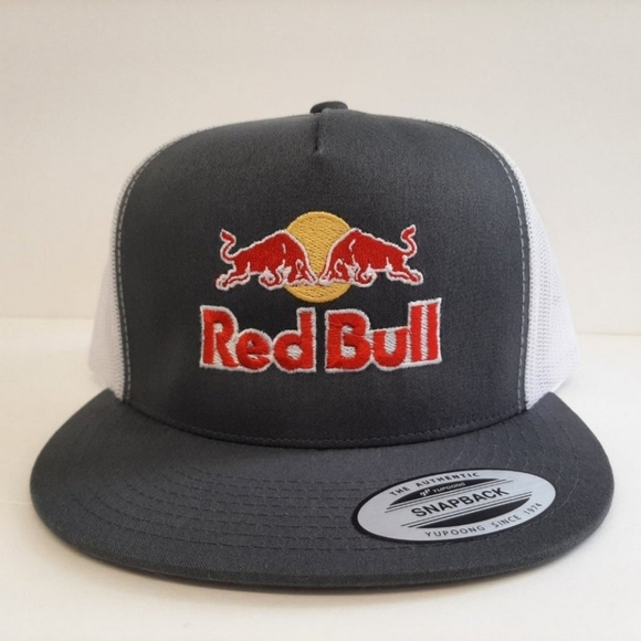 Red Bull Embroidered Flat Bill Snapback Mesh Hat Cap Gray Yupoong Trucker Racing main image 5